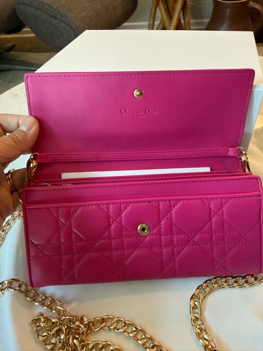 Christian Dior Fuchsia Cannage leather WOC wallet on Chain - Picture 16 of 16